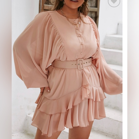 Simplee Apparel Dresses Nwt Long Sleeve Ruffle Layered Dusty Pink